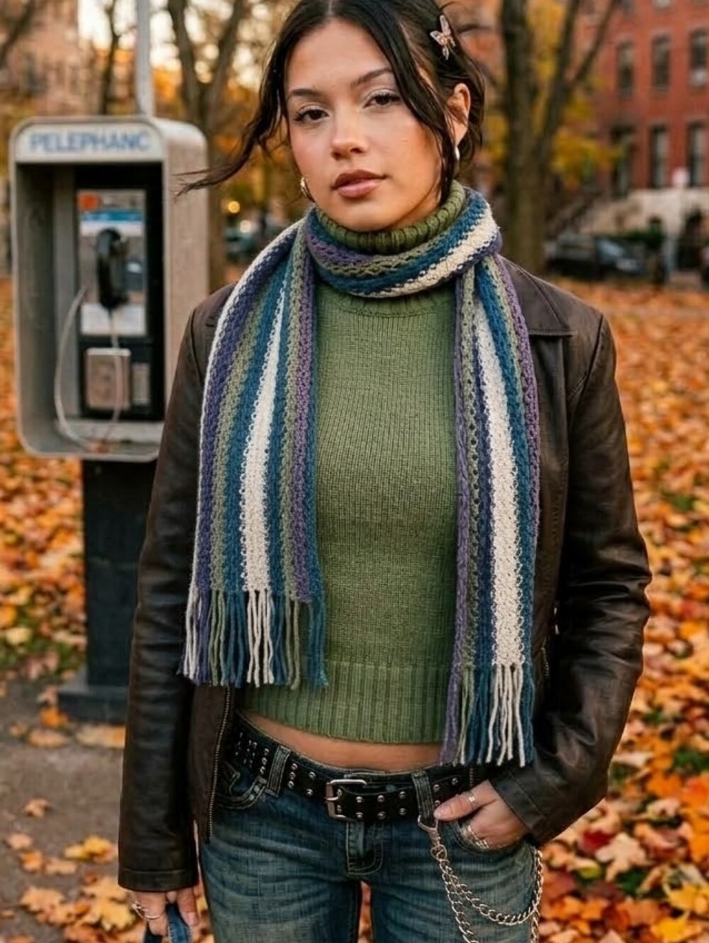 Christopher and Banks Y2K Multicolor Stripe Crochet Fringe Scarf